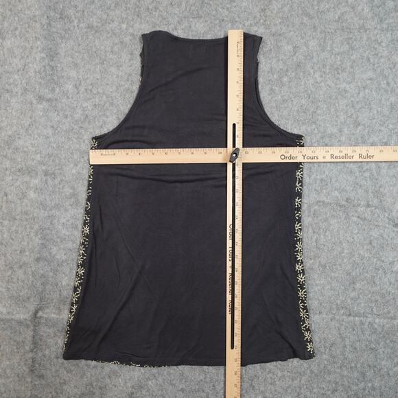 Anthropologie Top Womens Small Tank HRW Monogram Embroidered Scoop Neck Black - Picture 6 of 9